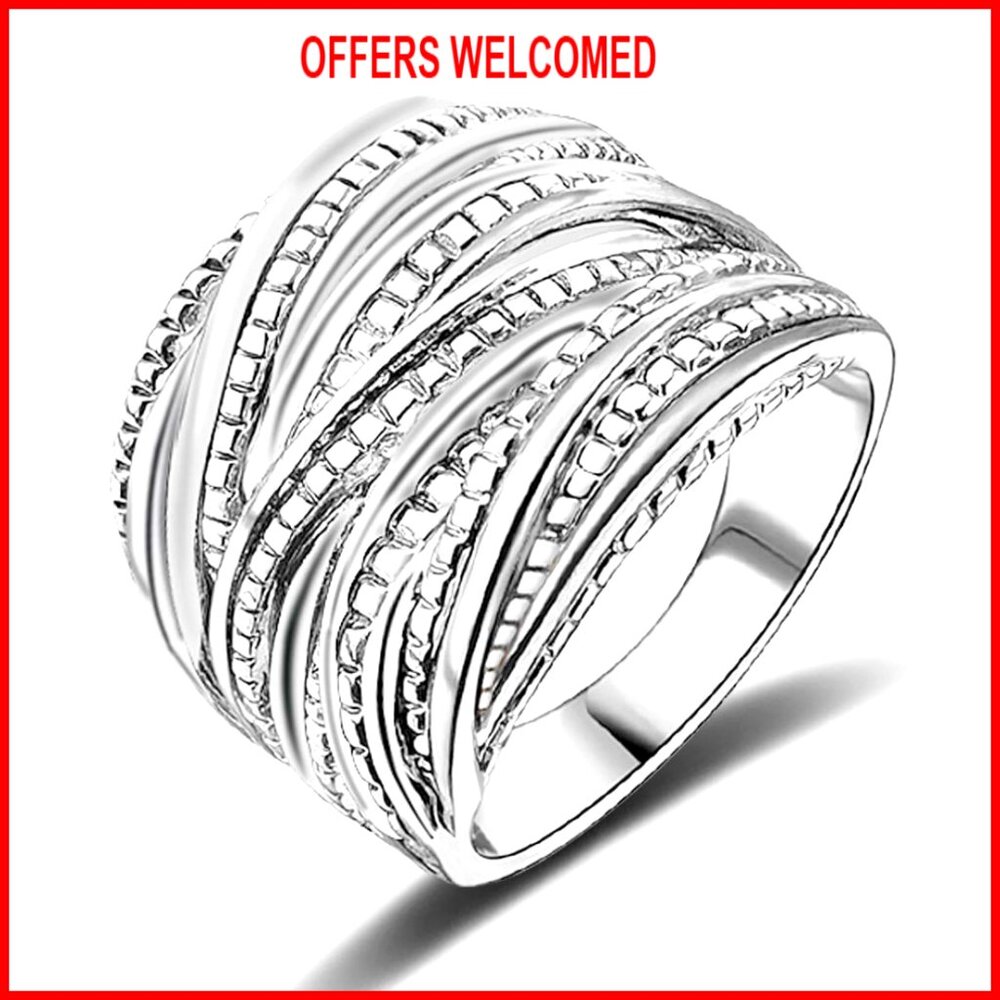 Chunky Wide Statement Ring, Copper Silver Plated,… - image 1